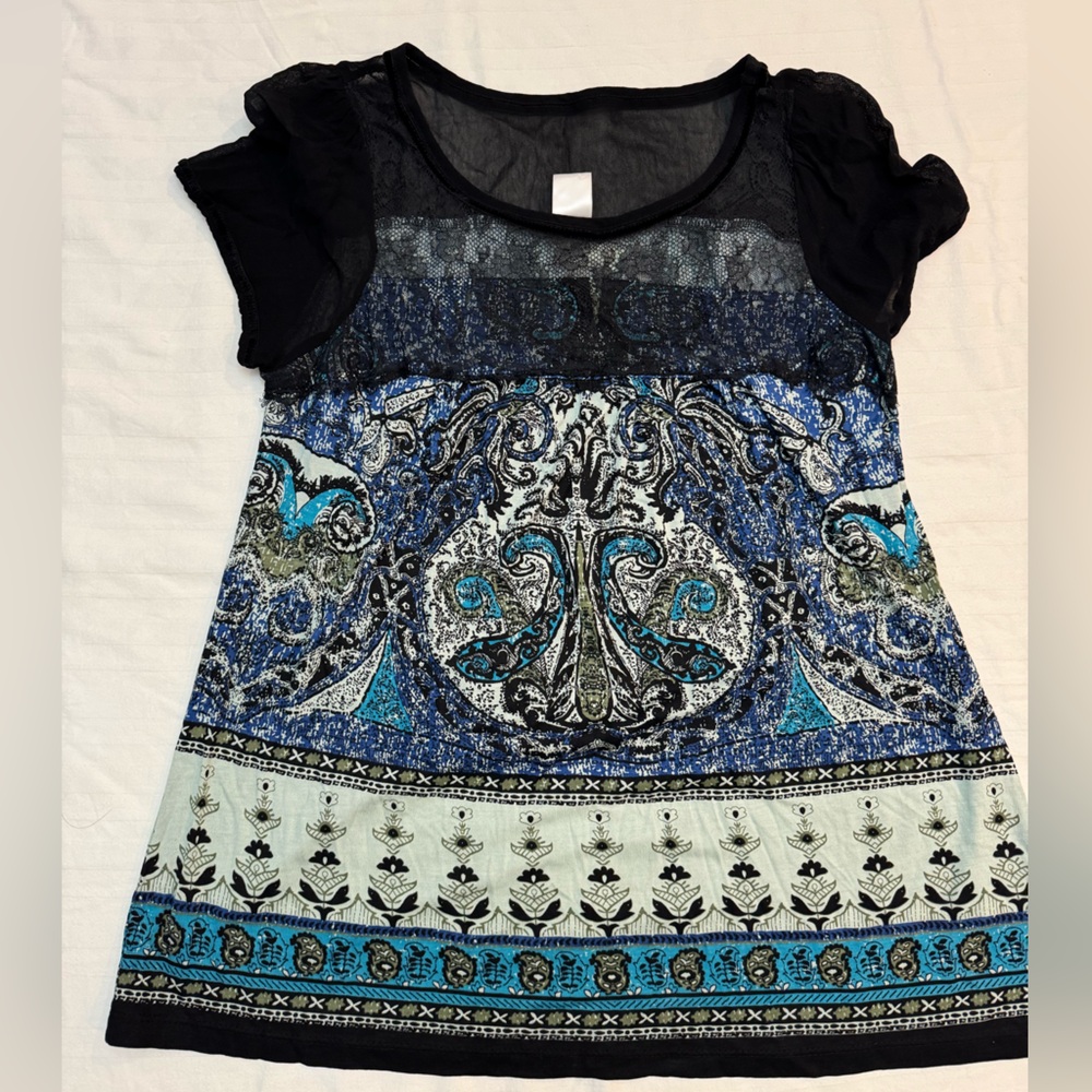 Bila Blue and Black Patterned Blouse